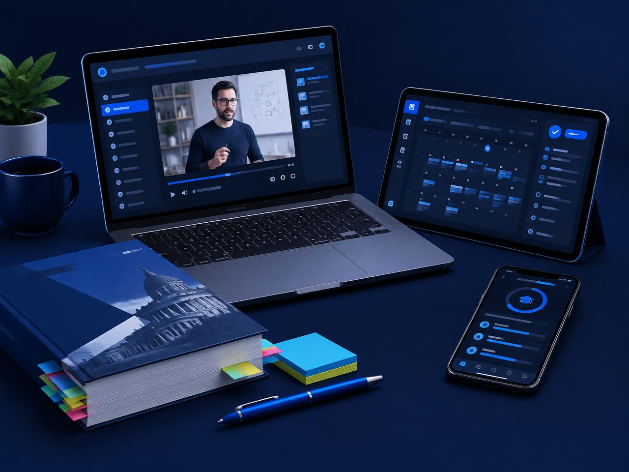 Mockup del videocorso, planner digitale e dashboard Concorso Express